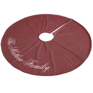 Personalized Name Luxury Red Velvet Look Fleece Tree Skirt