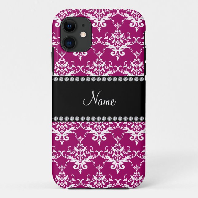 Personalized name magenta pink white damask Case-Mate iPhone case (Back)