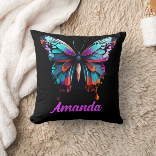 Personalized Name Magical Butterfly Watercolor Throw Pillow