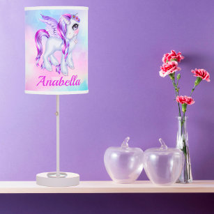 Personalized Name Magical Purple Pony Unicorn Table Lamp