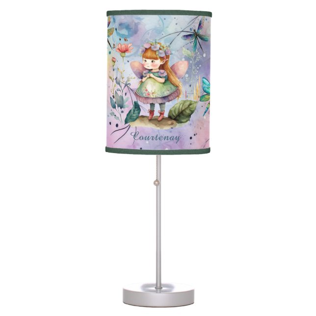 Personalized Name Magical Woodland Fairy Dragonfly Table Lamp (Front)