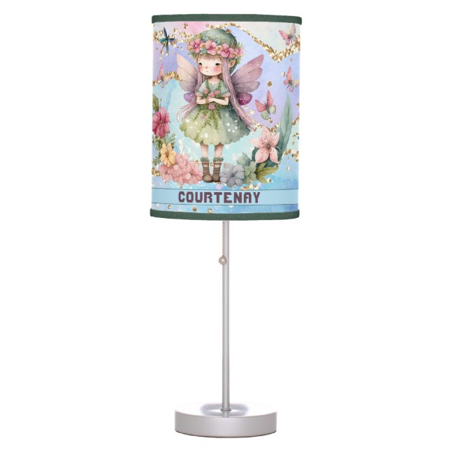Personalized Name Magical Woodland Fairy Dragonfly Table Lamp (Front)