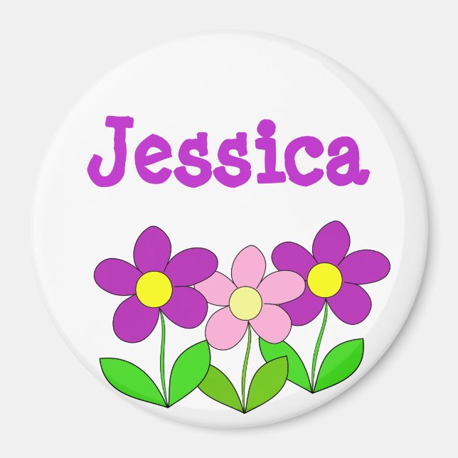 Personalized Name Magnet, Pink and Purple Flowers Magnet (Front)