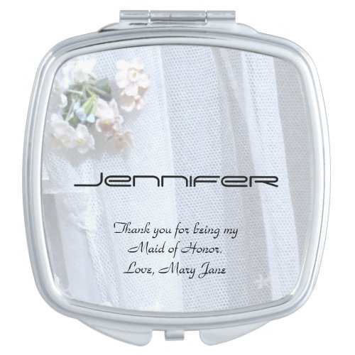 Personalized Name Maid of Honor Vintage Lace Compact Mirror