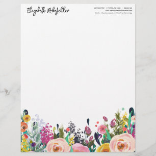 Personalized Name Mailing Address Floral Blooms Letterhead