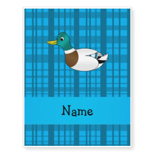 Personalized name mallard duck blue plaid temporary tattoos