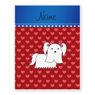 Personalized name maltese red hearts temporary tattoos
