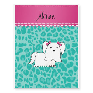 Personalized name maltese seafoam green leopard temporary tattoos