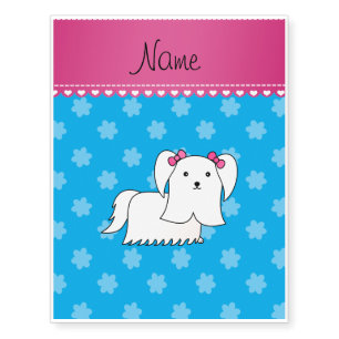 Personalized name maltese sky blue flowers temporary tattoos
