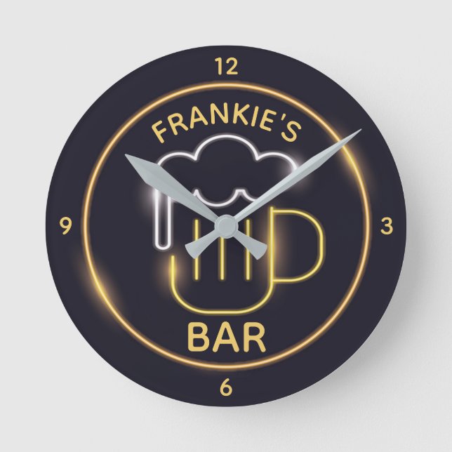 Personalized NAME Man Cave Beer Custom Neon Bar Round Clock (Front)