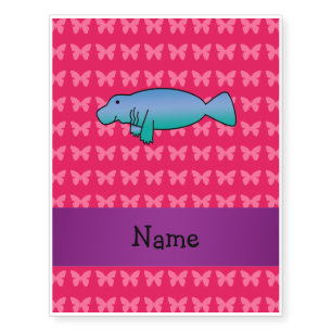 Personalized name manatee pink butterflies temporary tattoos