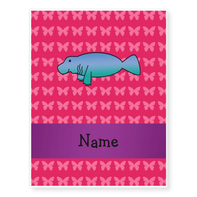 Personalized name manatee pink butterflies temporary tattoos (Front)