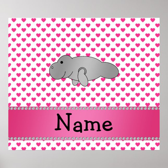 Personalized name manatee pink hearts polka dots poster (Front)