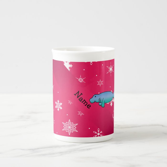 Personalized name manatee pink snowflakes bone china mug