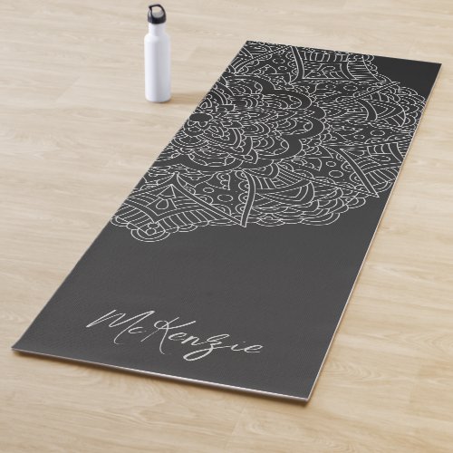 Personalized Name Mandala Modern Black White Yoga Mat