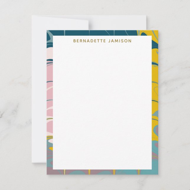 Personalized Name Marble Border Stationery Lover Note Card (Front)
