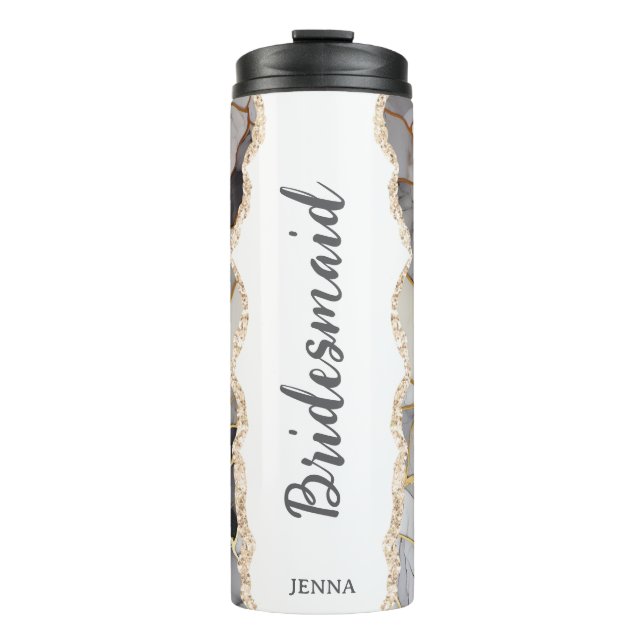 Personalized Name Marble Bridesmaid Thermal Tumbler (Front)