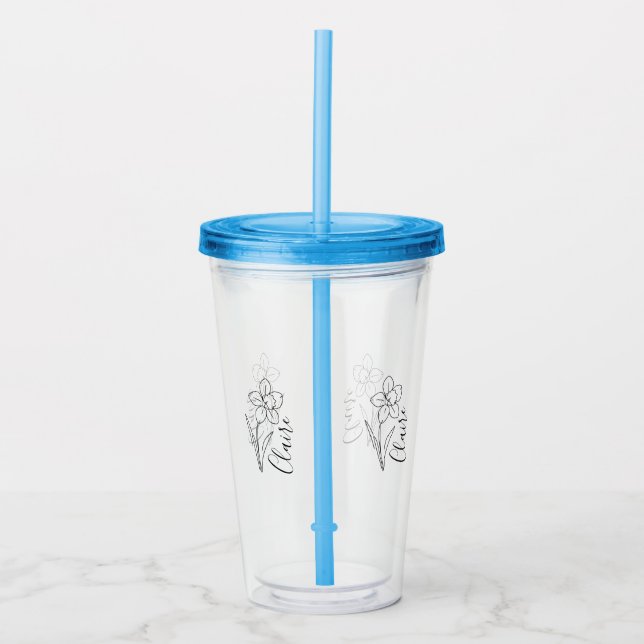 Personalized name March daffodil Birth Flower Acrylic Tumbler (Front)
