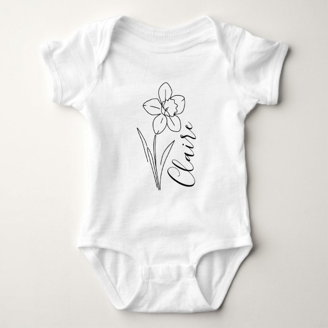 Personalized name March daffodil Birth Flower Baby Bodysuit (Front)