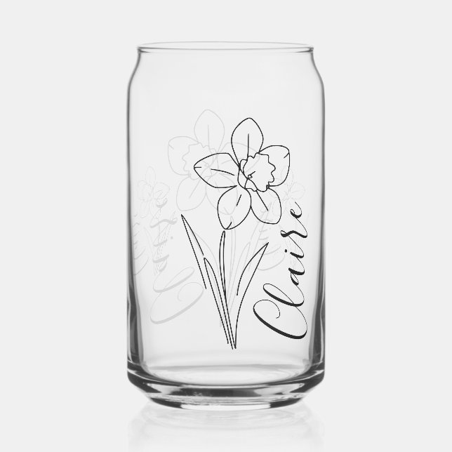 Personalized name March daffodil Birth Flower Can Glass (Front)