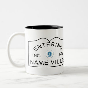 PERSONALIZED Name Massachusetts Town Sign Two-Tone Coffee Mug