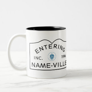 PERSONALIZED Name Massachusetts Town Sign Two-Tone Coffee Mug