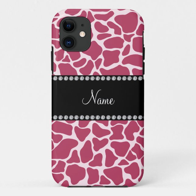 Personalized name mauve giraffe pattern Case-Mate iPhone case (Back)