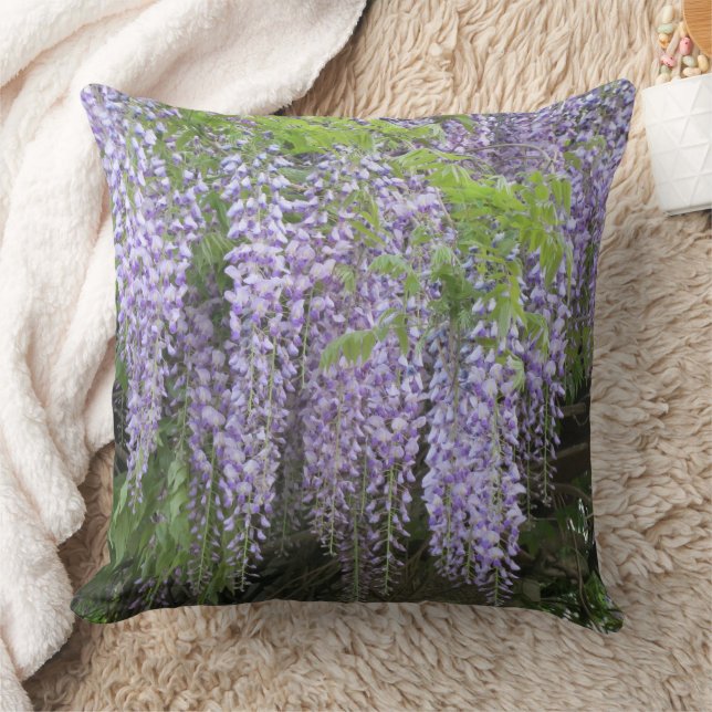 Personalized Name Mauve Purple Wisteria Flowers  Throw Pillow (Blanket)