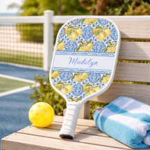 Personalized Name Mediterranean Lemon Blue Tile