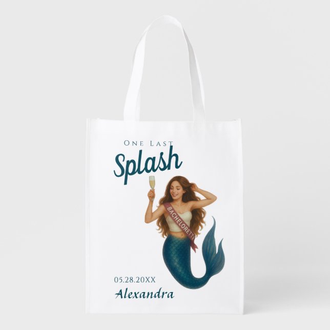 Personalized Name Mermaid Bachelorette Grocery Bag (Front)