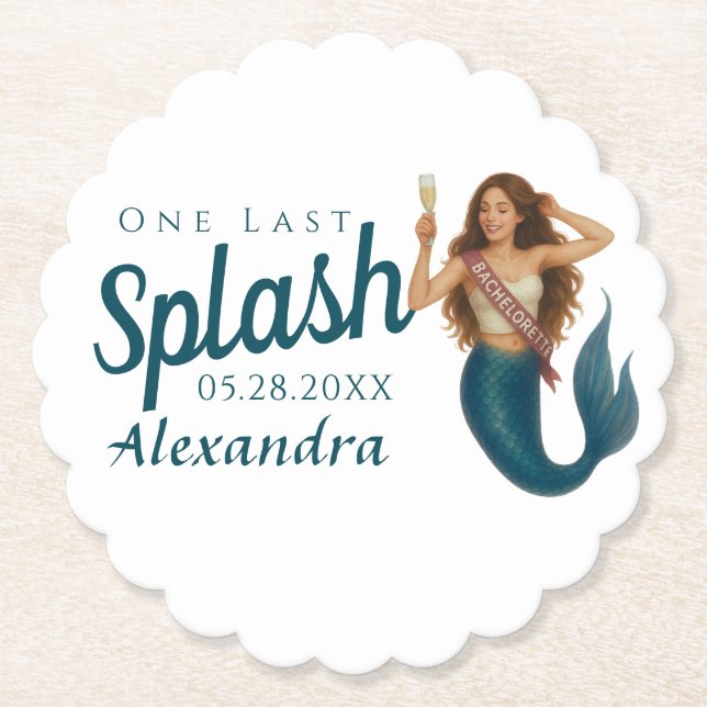 Personalized Name Mermaid Bachelorette Paper Coaster (Front)
