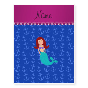 Personalized name mermaid blue anchors temporary tattoos