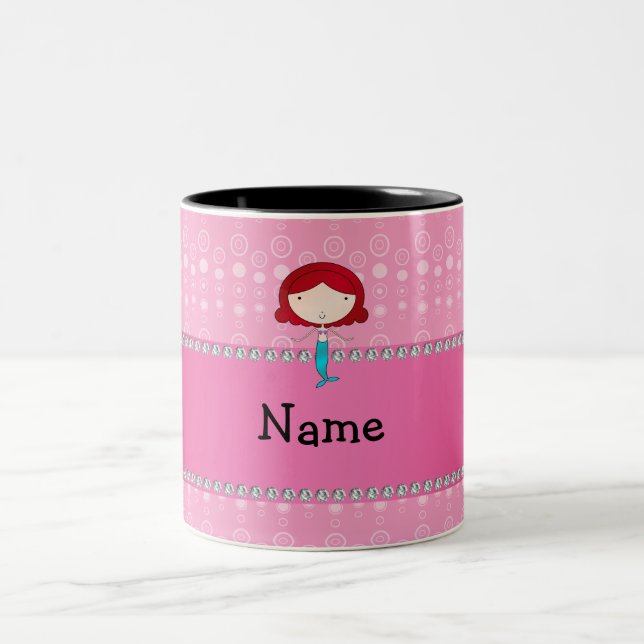 Personalized name mermaid pink bubbles Two-Tone coffee mug (Center)