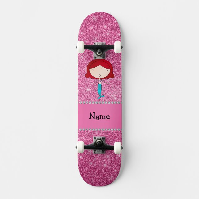 Personalized name mermaid pink glitter skateboard (Front)