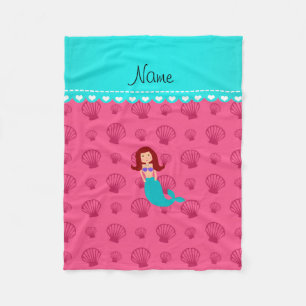 Personalized name mermaid pink shells fleece blanket
