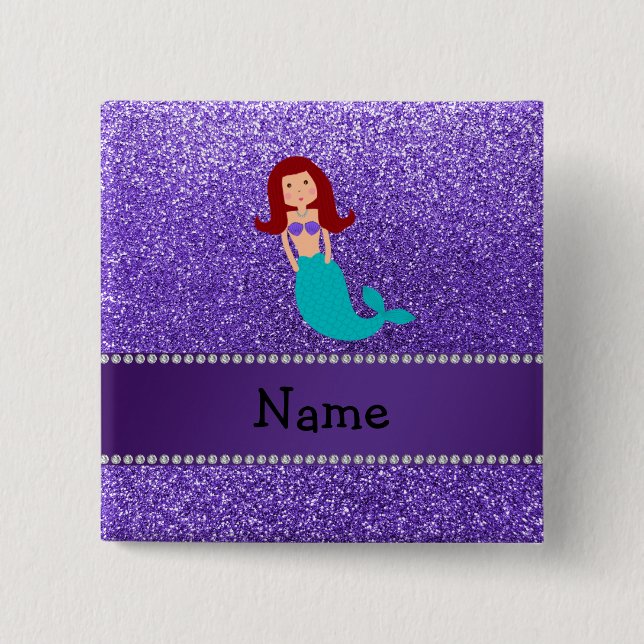 Personalized name mermaid purple glitter button (Front)