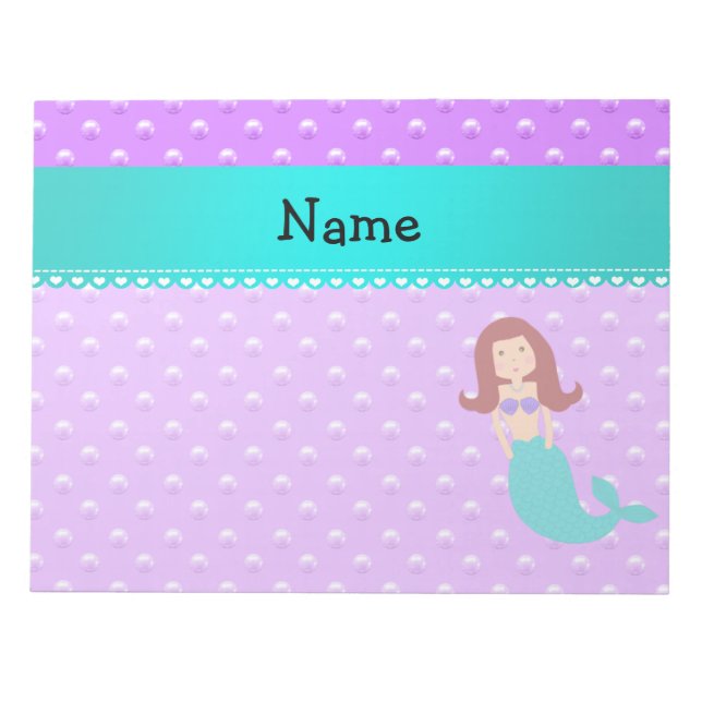 Personalized name mermaid purple pearls notepad (Front)