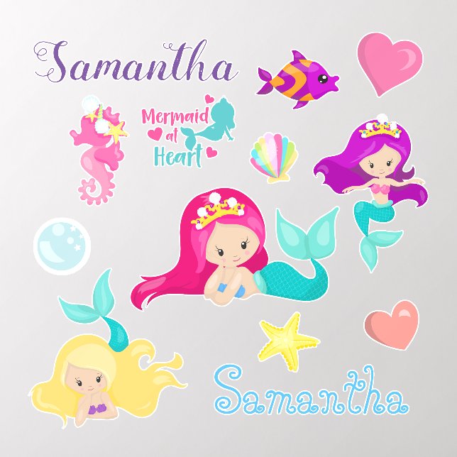 Personalized Name Mermaid Set Child Room Wall Decal (Insitu 2)