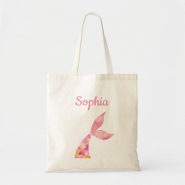 Personalized Name Mermaid Tail Girl Kids Tote Bag (Front)