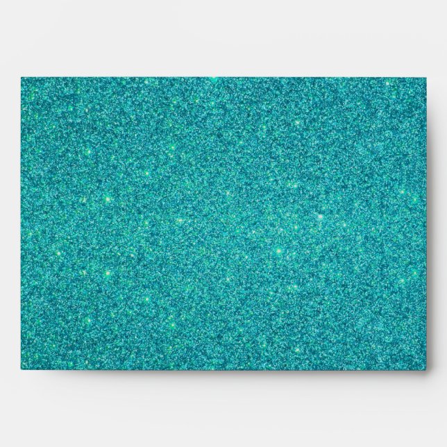 Personalized name mermaid turquoise glitter envelope (Front)