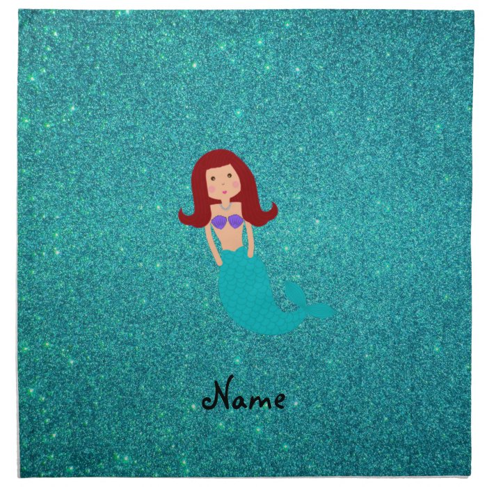 Personalized name mermaid turquoise glitter cloth napkin