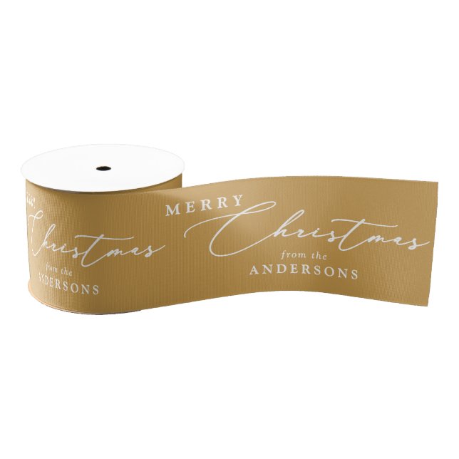 Personalized Name Merry Christmas Elegant Script Grosgrain Ribbon (Spool)