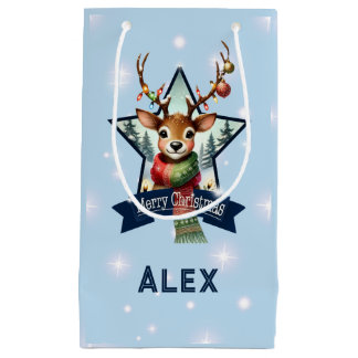 Personalized Name Merry Christmas Reindeer Small Gift Bag