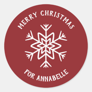 Personalized Name Merry Christmas Snowflake Classic Round Sticker