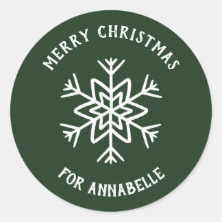 Personalized Name Merry Christmas Snowflake Classic Round Sticker