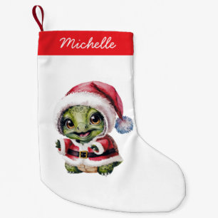 Personalized Name Merry Christmas Turtle in Santa Small Christmas Stocking