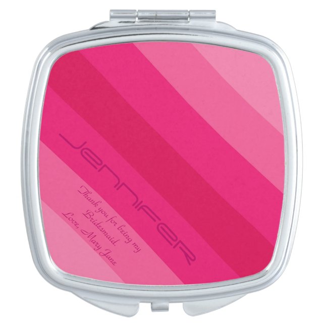 Personalized Name, Message Bridesmaid Pink Stripe Makeup Mirror (Front)