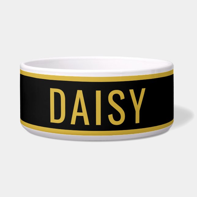 Personalized Name Metallic Gold Black Minimalist Bowl (Front)