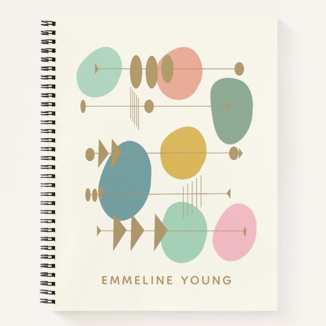 Personalized Name Mid Century Modern Retro Notes Notebook (Front)