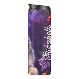 Personalized Name Midnight Howl Floral Wolf Thermal Tumbler